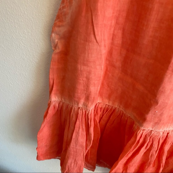 Free People Flowy Sleeveless Tunic Top Drop Waist Shirt Dyed Orange Ruffled - Picture 6 of 9